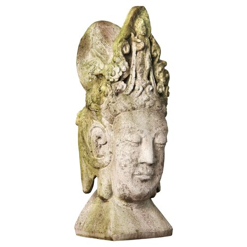 21" Buddha Head, White Moss 1 21" Buddha Head, White Moss