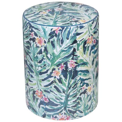Trey Floral Ceramic Garden Stool, Green/Blue 1 Trey Floral Ceramic Garden Stool, Green/Blue