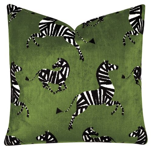 Kona Zebra Velvet Pillow, Green 1 Kona Zebra Velvet Pillow, Green