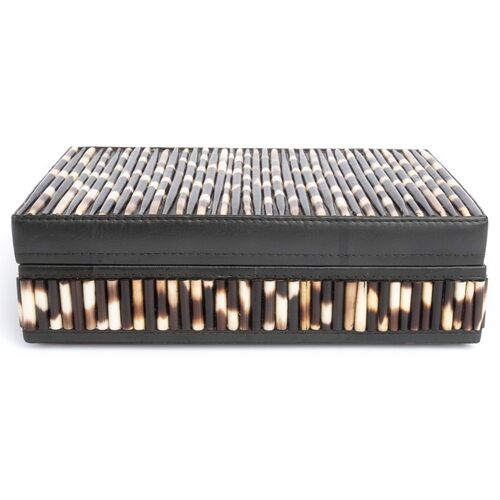 11" Porcupine Quill Decorative Box, Natural/Brown
