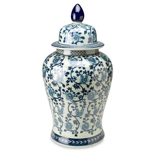 24" Vine Ginger Jar, Blue/Light Green 1 24" Vine Ginger Jar, Blue/Light Green