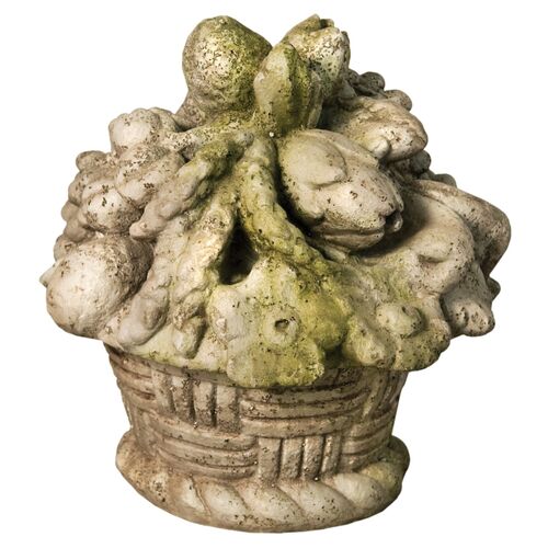 14" Fruit in Weaved Basket, White Moss