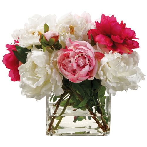 16" Mixed Peony Arrangement w/ Vase, Faux 1 16" Mixed Peony Arrangement w/ Vase, Faux