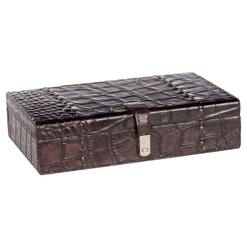 10" Leather Study Box, Dark Brown