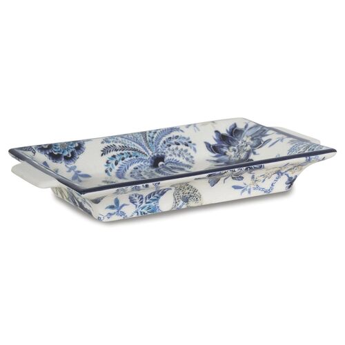 11" Braganza Decorative Tray, Blue/White