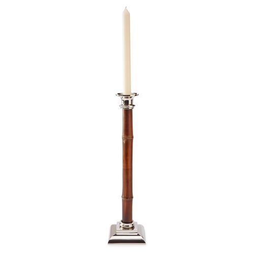 16" Bamboo Candlestick, Brown/Silver 1 16" Bamboo Candlestick, Brown/Silver