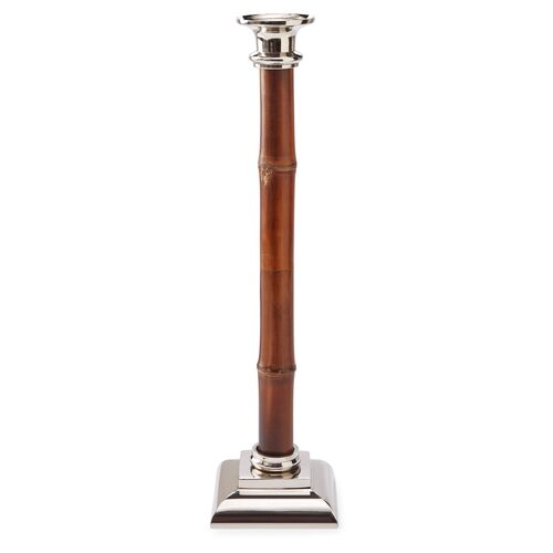 16" Bamboo Candlestick, Brown/Silver 2 16" Bamboo Candlestick, Brown/Silver