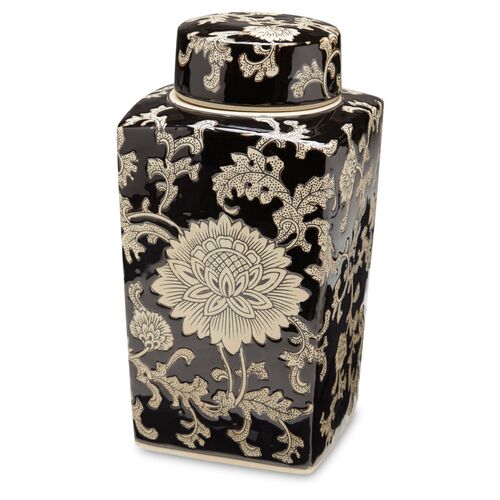Black & Cream Square Jar w/Lid 1 Black & Cream Square Jar w/Lid