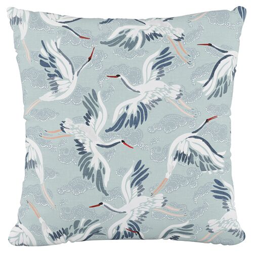 Cranes Pillow, Seafoam 1 Cranes Pillow, Seafoam