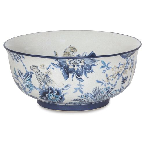 15" Braganza Basin Bowl, Blue/White 1 15" Braganza Basin Bowl, Blue/White