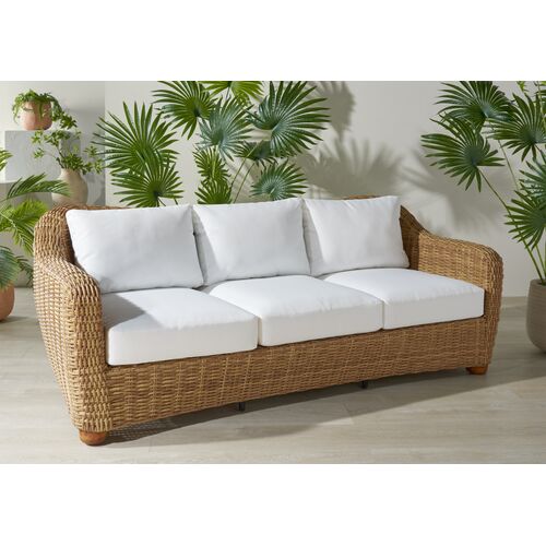 Renata Outdoor Wicker Patio Sofa, Natural/White 2 Renata Outdoor Wicker Patio Sofa, Natural/White