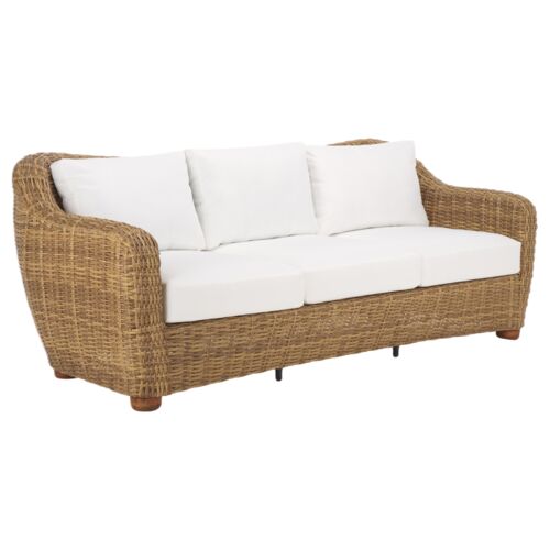 Renata Outdoor Wicker Patio Sofa, Natural/White 7 Renata Outdoor Wicker Patio Sofa, Natural/White