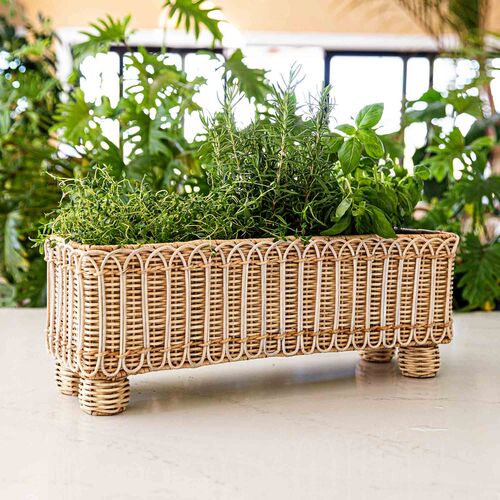 Provence Rattan Rectangular Planter, Whitewash 4 Provence Rattan Rectangular Planter, Whitewash