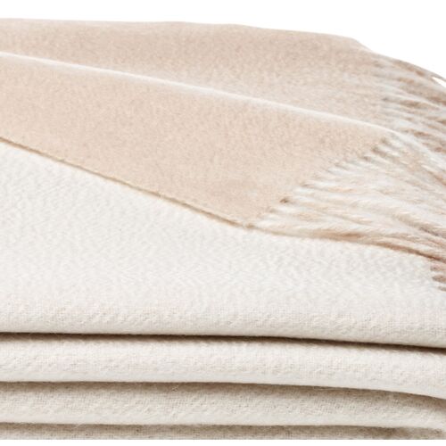 Reversible Cashmere-Blend Throw, Oatmeal 3 Reversible Cashmere-Blend Throw, Oatmeal