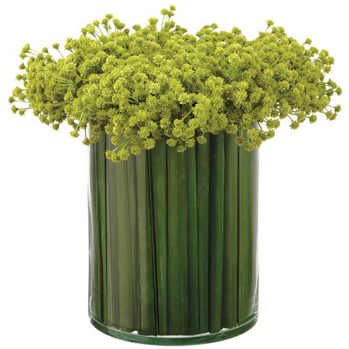 12" Baby's?Breath/Grass Arrangement in Glass Vase, Faux 1 12" Baby's?Breath/Grass Arrangement in Glass Vase, Faux