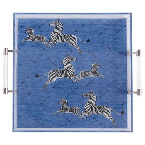 Zebra Scalamandre Lucite Tray, Blue 1 Zebra Scalamandre Lucite Tray, Blue