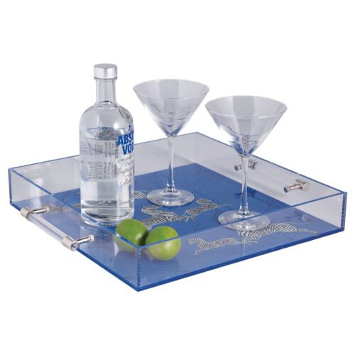 Zebra Scalamandre Lucite Tray, Blue 3 Zebra Scalamandre Lucite Tray, Blue