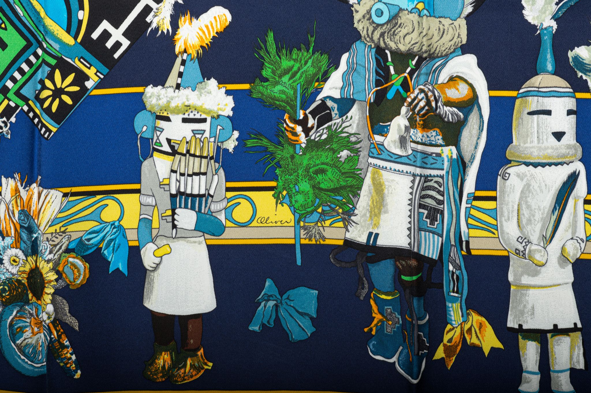 Herm¨¨s Kermit Oliver Kachinas Scarf Blue 4 Herm¨¨s Kermit Oliver Kachinas Scarf Blue