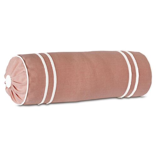 Bree 9x24 Outdoor Bolster Pillow, Melon/White 1 Bree 9x24 Outdoor Bolster Pillow, Melon/White