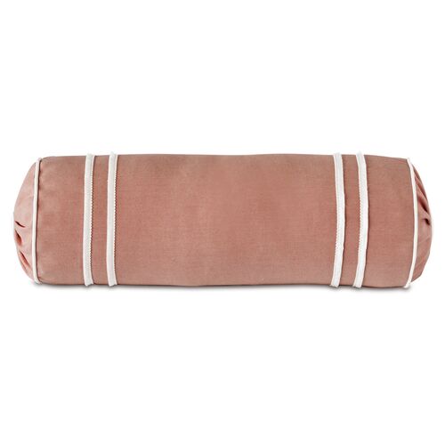 Bree 9x24 Outdoor Bolster Pillow, Melon/White 2 Bree 9x24 Outdoor Bolster Pillow, Melon/White