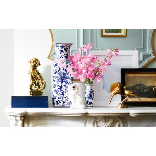 17" Floral Square Vase, Blue/White 2 17" Floral Square Vase, Blue/White