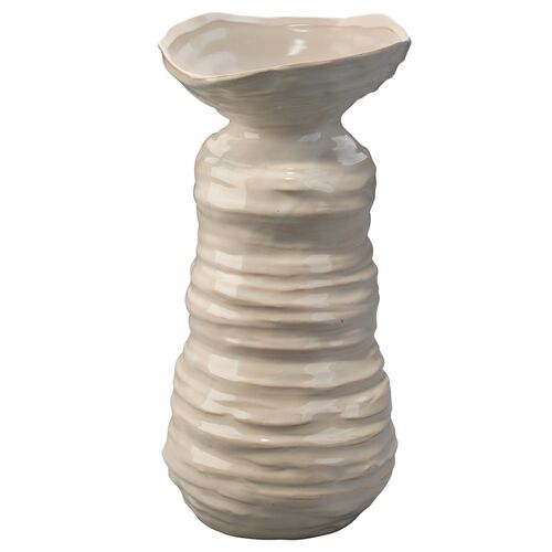 Marine Large Ribbed Ceramic Vase, Cream 1 Marine Large Ribbed Ceramic Vase, Cream