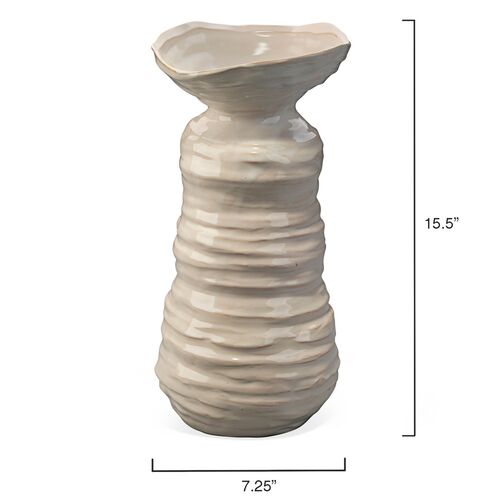 Marine Large Ribbed Ceramic Vase, Cream 3 Marine Large Ribbed Ceramic Vase, Cream