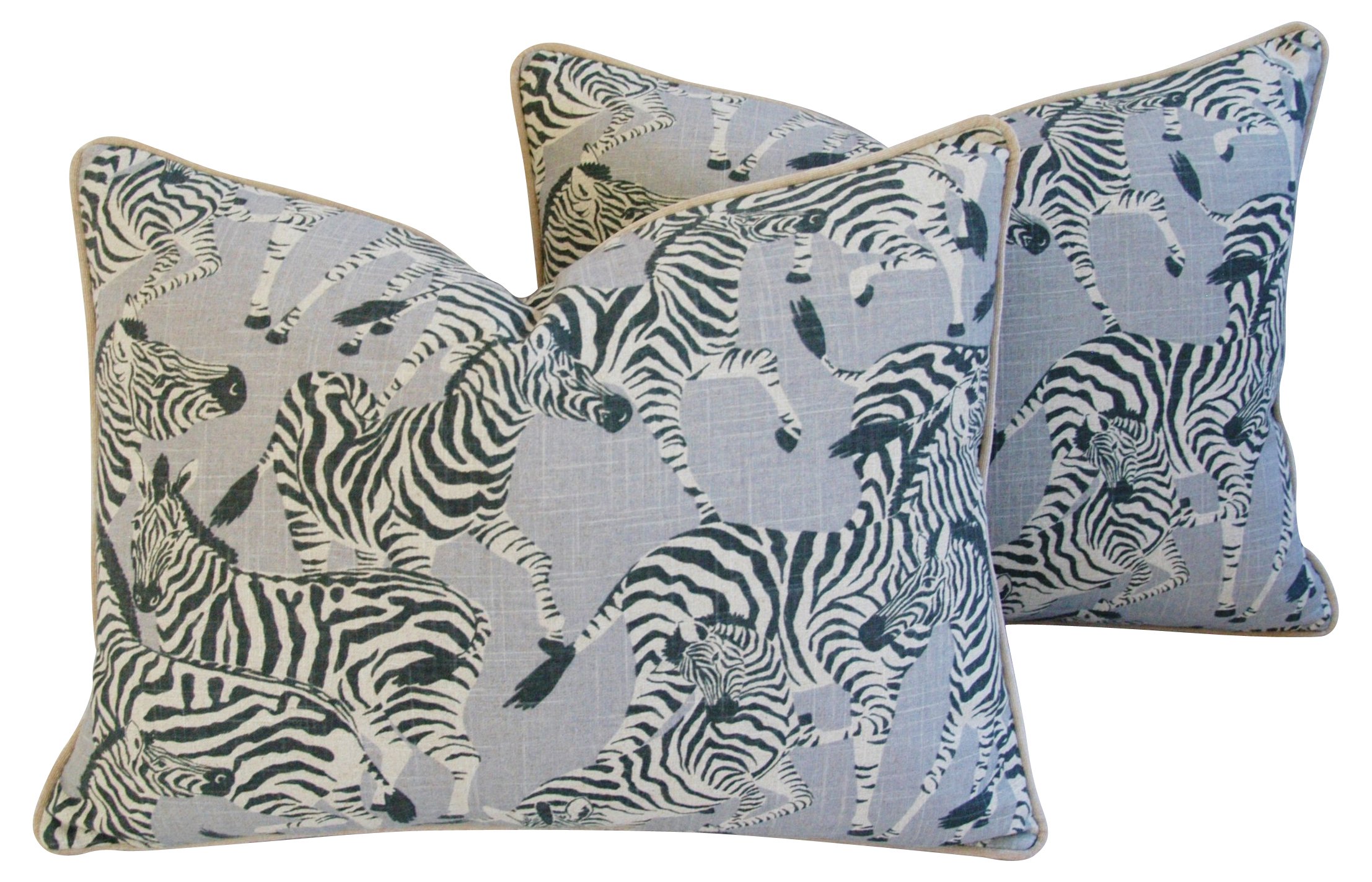 Safari Zebra Linen/Velvet Pillows, Pair 2 Safari Zebra Linen/Velvet Pillows, Pair