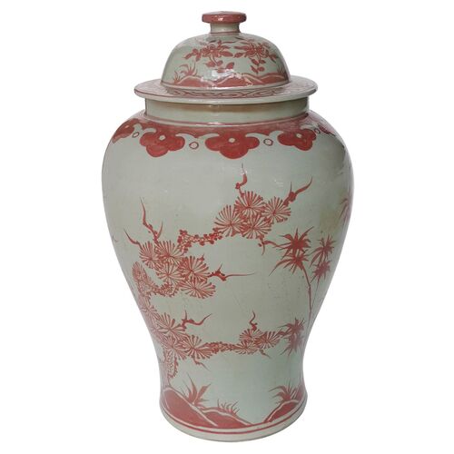 18" Plum Tree Temple Jar, Red 1 18" Plum Tree Temple Jar, Red