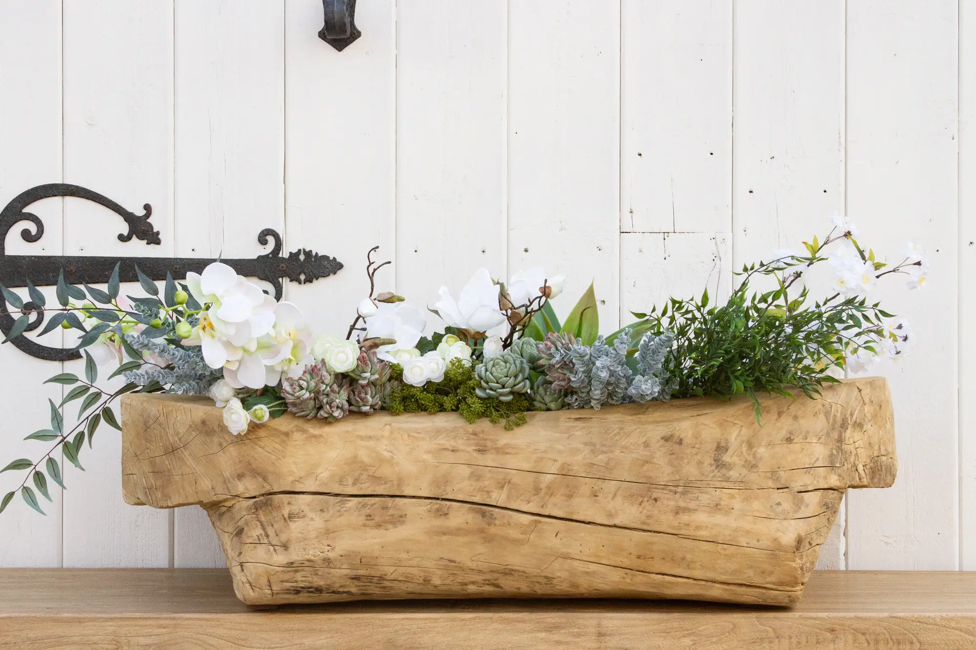 Antique Bleached Wood Trough Planter 2 Antique Bleached Wood Trough Planter