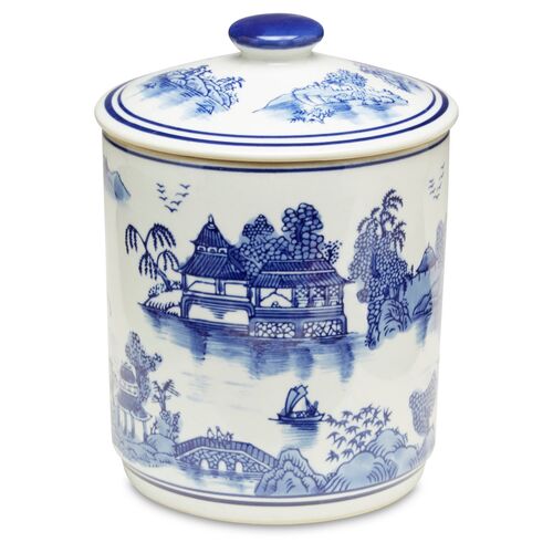8" Willow Lidded Canister, Blue 1 8" Willow Lidded Canister, Blue
