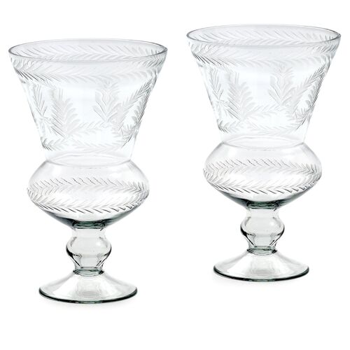 Pair of 9" Etched Glass Hurricanes 1 Pair of 9" Etched Glass Hurricanes