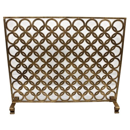 38" Ariel Fireplace Screen, Antiqued Gold