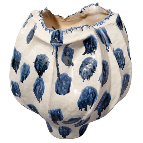 Monet Ceramic Wide Dotted Vase, Blue/White 1 Monet Ceramic Wide Dotted Vase, Blue/White