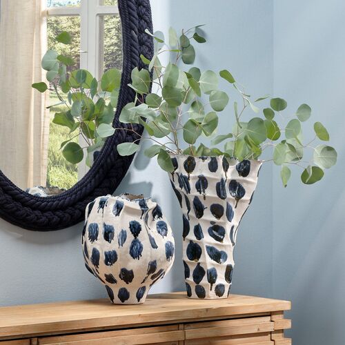 Monet Ceramic Wide Dotted Vase, Blue/White 3 Monet Ceramic Wide Dotted Vase, Blue/White