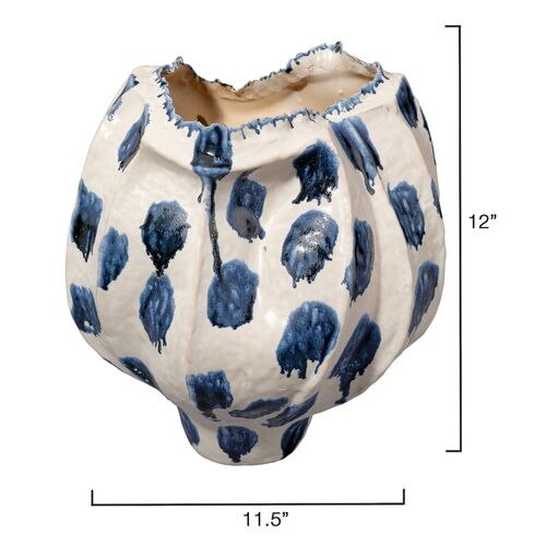 Monet Ceramic Wide Dotted Vase, Blue/White 4 Monet Ceramic Wide Dotted Vase, Blue/White