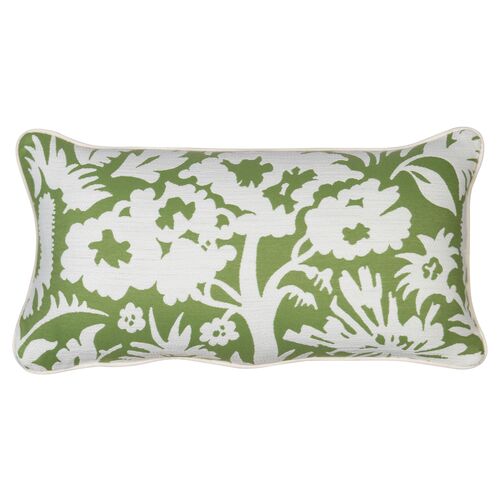 Farah 12"x23" Outdoor Lumbar Pillow, Green/White