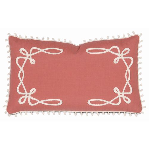 Elise 13x22 Outdoor Lumbar Pillow, Coral/White