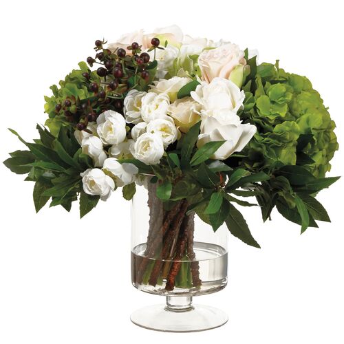 18" Ranunculus Rose?Arrangement in Vase, Faux 1 18" Ranunculus Rose?Arrangement in Vase, Faux