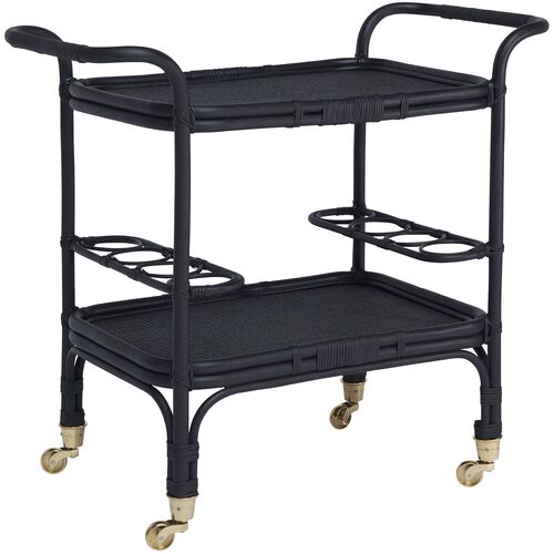 Carlo Rattan Bar Cart, Black