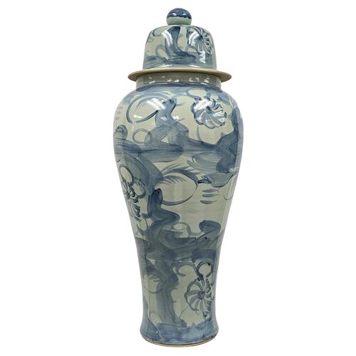 Trinn 41" Ceramic Jar, Blue/White 1 Trinn 41" Ceramic Jar, Blue/White
