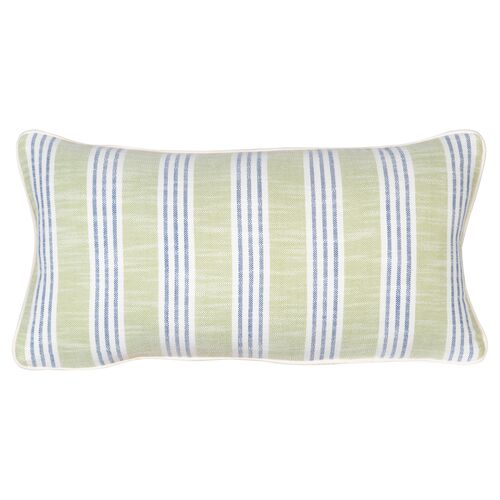 Quogue 23"x12" Outdoor Lumbar Pillow, Green/Blue