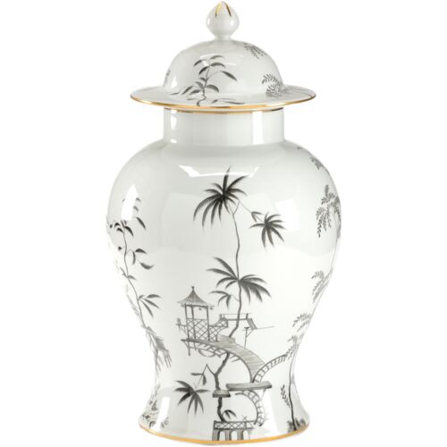 Black/White Porcelain Chinoiserie Jar 1 Black/White Porcelain Chinoiserie Jar
