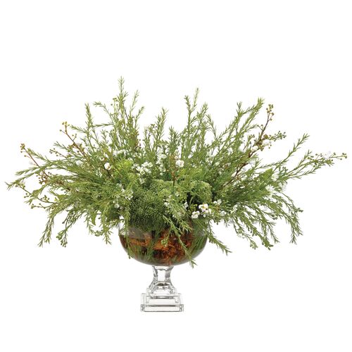 25" Wax Flowers/?Sedum Arrangement in Glass Vase, Faux 1 25" Wax Flowers/?Sedum Arrangement in Glass Vase, Faux