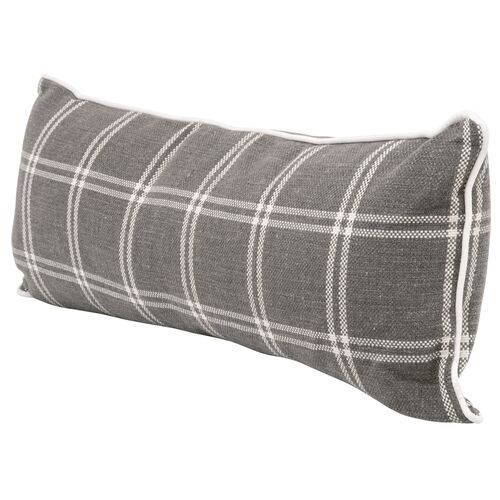 S/2 Emery 13"x34" Plaid Lumbar Pillows, Smoke 2 S/2 Emery 13"x34" Plaid Lumbar Pillows, Smoke