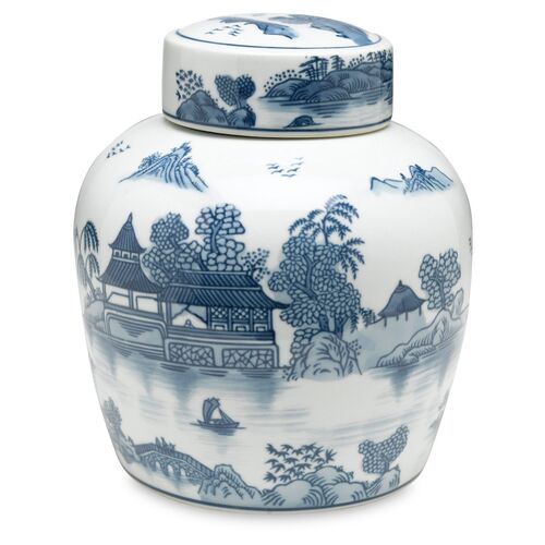 9" Lavieille Jar, Blue/White 1 9" Lavieille Jar, Blue/White