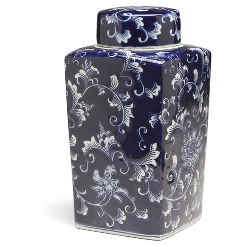 12" Petrin Square Ginger Jar, Blue/White 1 12" Petrin Square Ginger Jar, Blue/White