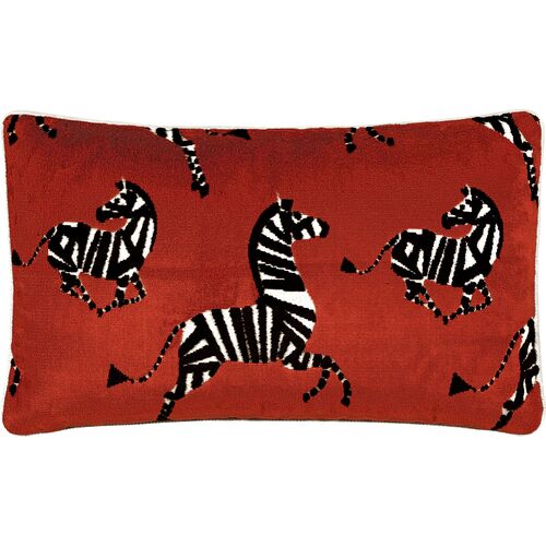 Kona Zebra Velvet Lumbar Pillow, Red 1 Kona Zebra Velvet Lumbar Pillow, Red