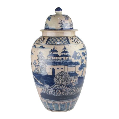 Drestan Porcelain 28" Ginger Jar, Blue/White 1 Drestan Porcelain 28" Ginger Jar, Blue/White