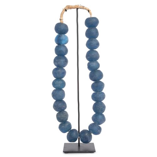 17" Ghanaian Glass Beads w/ Stand, Blue 1 17" Ghanaian Glass Beads w/ Stand, Blue